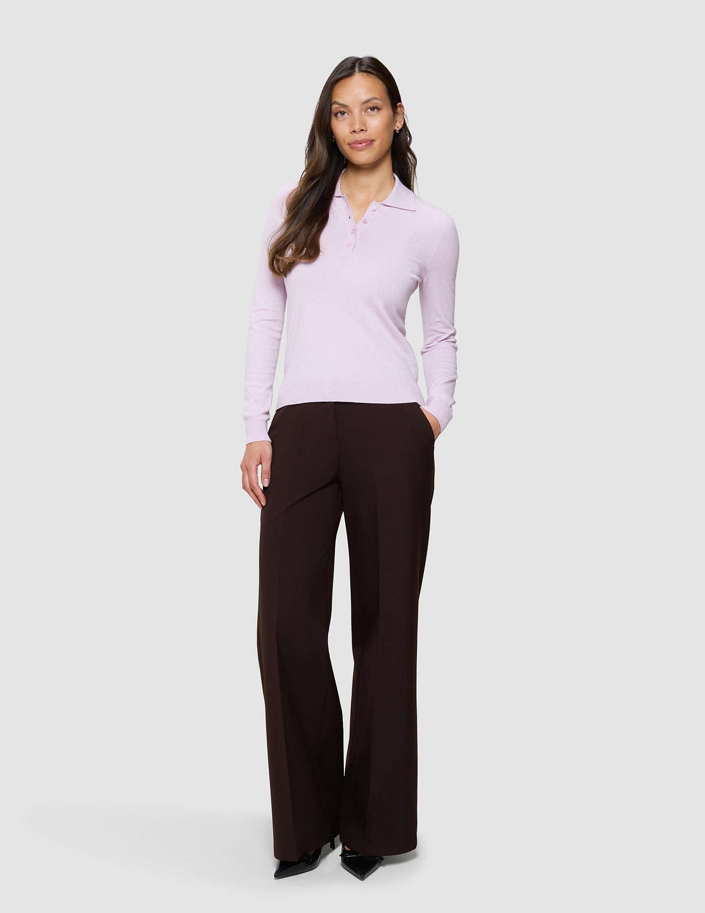 Women's Elevated Knit Polo Soft Pink Melange